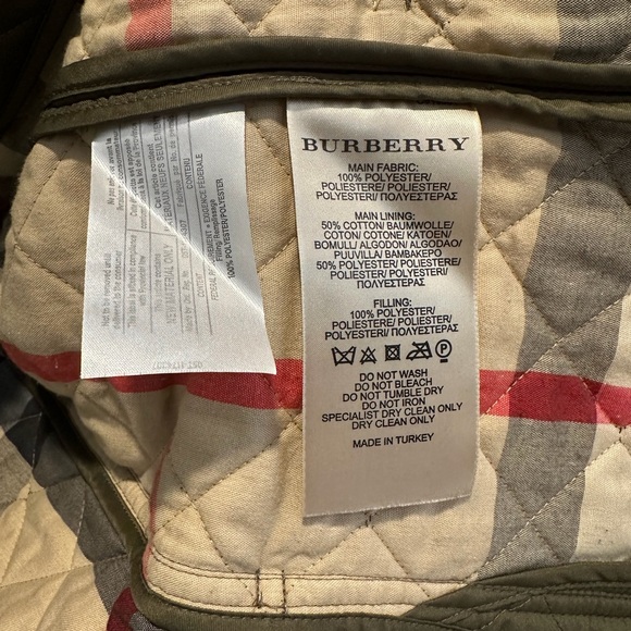 Burberry Brit Women’s Olive Green QuiltedJacket Belted Check Lining Size L - Picture 5 of 8